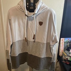 Wanakome Women's Gray Zip Front Cowl Neck Stretch Sweatshirt - Size Small